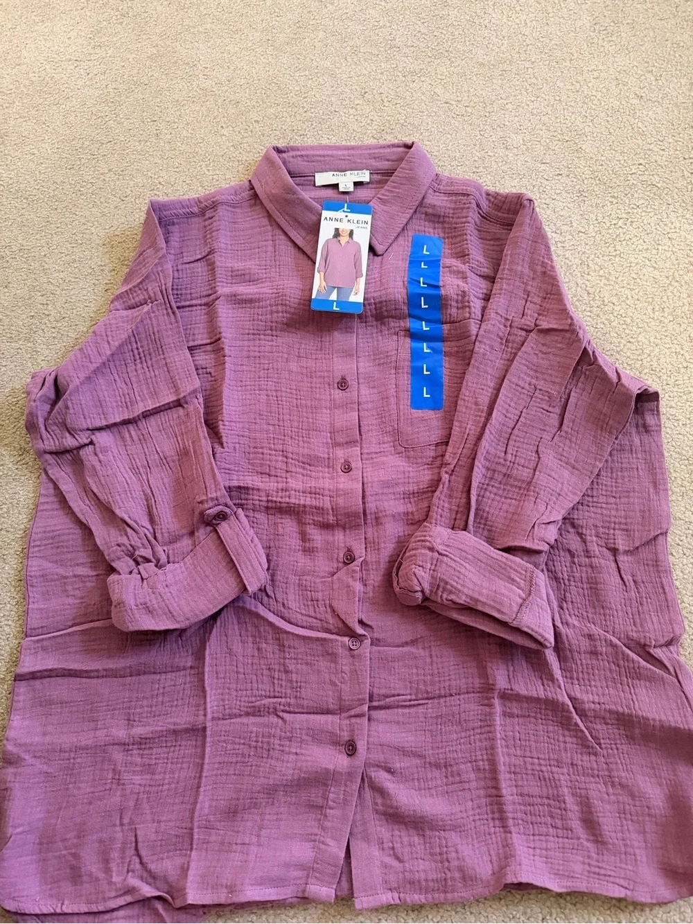 Anne Klein Dusty Mauve Button-Front Textured Blouse